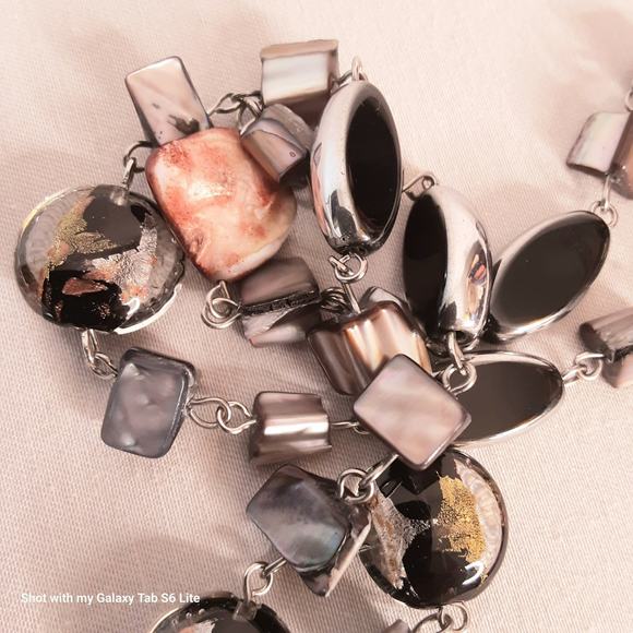 Multimedia Necklace Shell And Art Glass Multicolor Beads - Picture 3 of 7